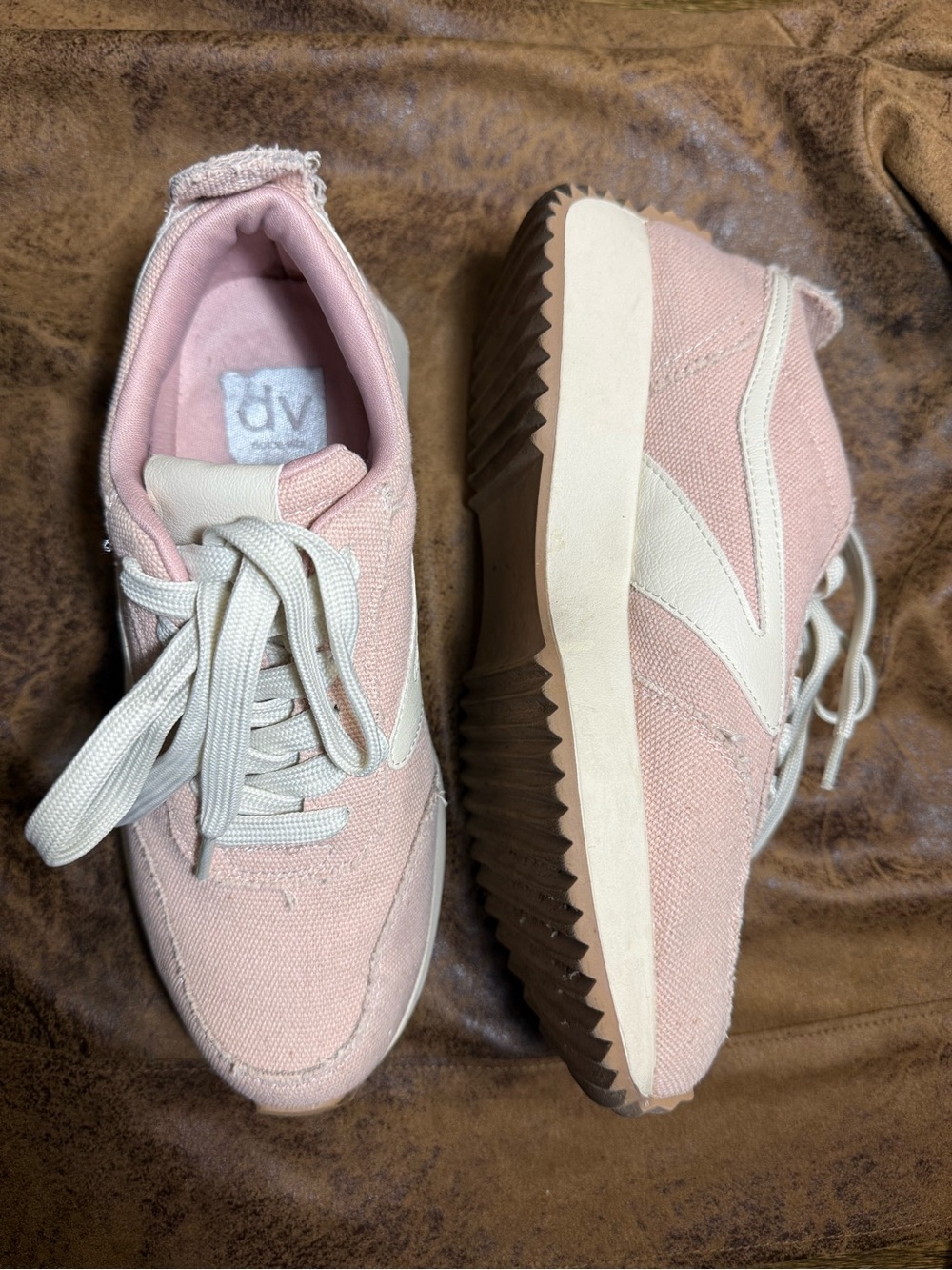 56. DV by Dolce Vita Pink and White Canvas Low-Top Sneakers